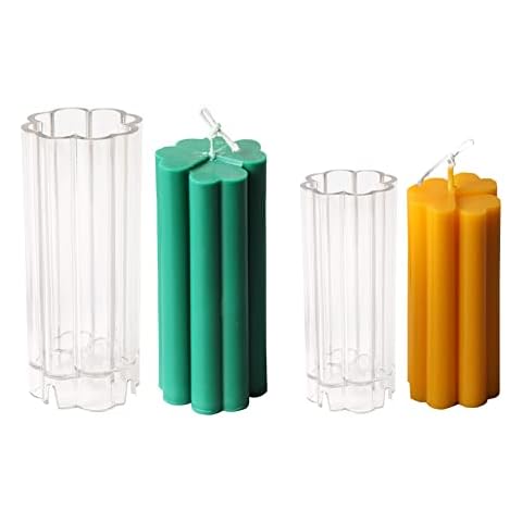 Beewax Candle Molds 4-Leaf Clover Cylinder Plastic Pillar Candle Making Kit Large Candle Making Molds Heart Flower Shape Set of 2 PCS Cover