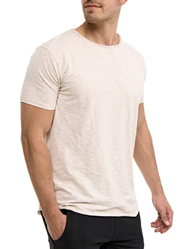 Indicode Herren Willbur Tee T-Shirt mit Rundhals-Ausschnitt | Herrenshirt Sommershirt Ecru Mix, M