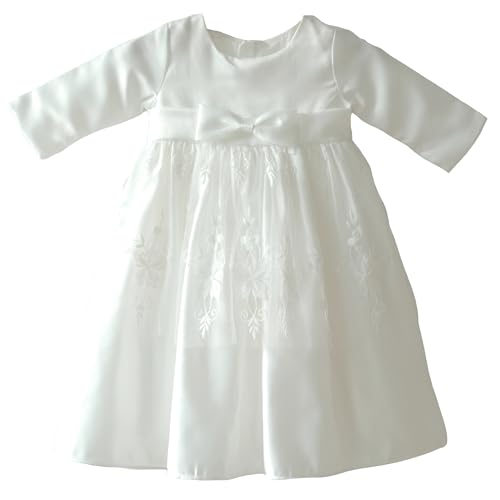 LOLIWE Taufkleid Langarm Satin Spitze Baby Mädchen Blumenmädchen M35 (62)