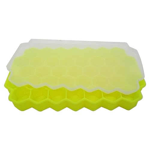 Bandeja de hielo honeycomb con tapa de silicona amarilla