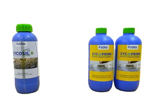 Image of Zycosil+ (1 Litre) Waterproofing Chemical + Zycoprime+ (1 Litre x 2) Acrylic Sealer & Bonder | Nanotechnology Reactive Waterproofing Kit for Terrace, Roof, Walls, Bathrooms & Concrete Protection