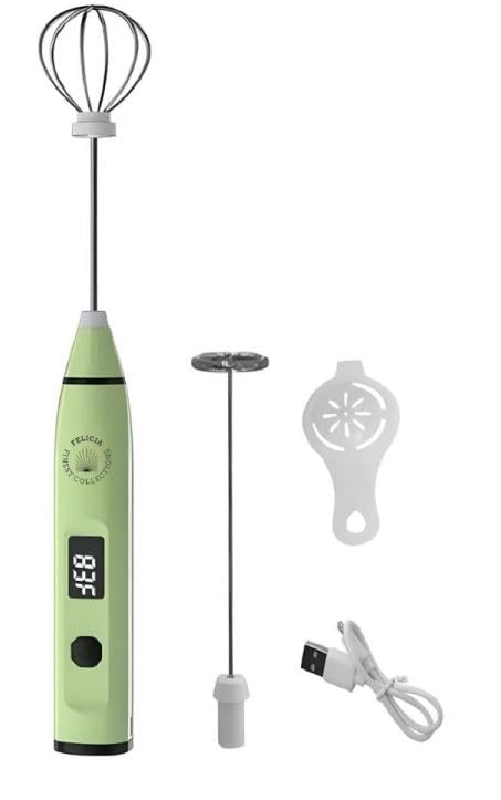 Image of FELICIA FINEST COLLECTIONS Handheld LED Display USB Rechargeable Milk Frother, 3 Speeds, Electric Milk Foam Maker Blender Mixer for Coffee, Latte, Cappuccino, Hot Chocolate, Egg Whisk (Green)