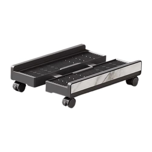 Soporte para Torre de PC con Ruedas Giratorias, Carrito Móvil para CPU con Diseño Elevado y Guardarrails, Ideal para Salas de Juego, Estudio o Hogar, Grano de Mármol Negro miniatura 1
