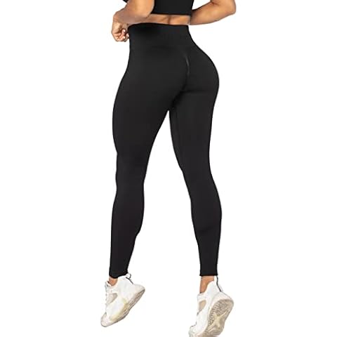 Sunzel Women Scrunch Butt Ribbed Leggings High Waisted Seamless Butt Lifting Workout Leggings Gym Yoga Pants Tights, Black, XS Cover