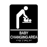 QEEYON Baby Changing Area Sign for Business, ADA Compliant Braille Restroom Sign, 8.27 x 5.9 inch Diaper Changing Station Sign with Adhesive Back, Black Acrylic Baby Changing Station Sign