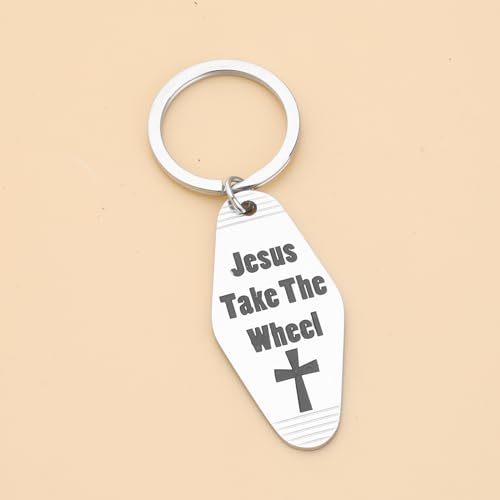 CENWA Religious Faith Gift Jesus Take The Wheel Motel Keychain Drive Safe Prayer Gift3