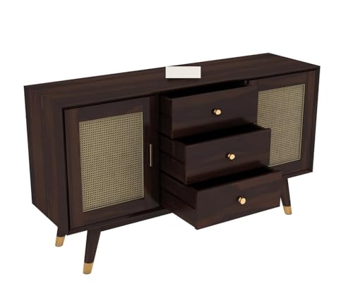 Image of Sheesham Wood Sideboard Cabinet for Living Room | Wooden Sideboard Cabinet 2 Doors & 3 Drawers with Storage | Drawing Room, Office (Walnut Finish)