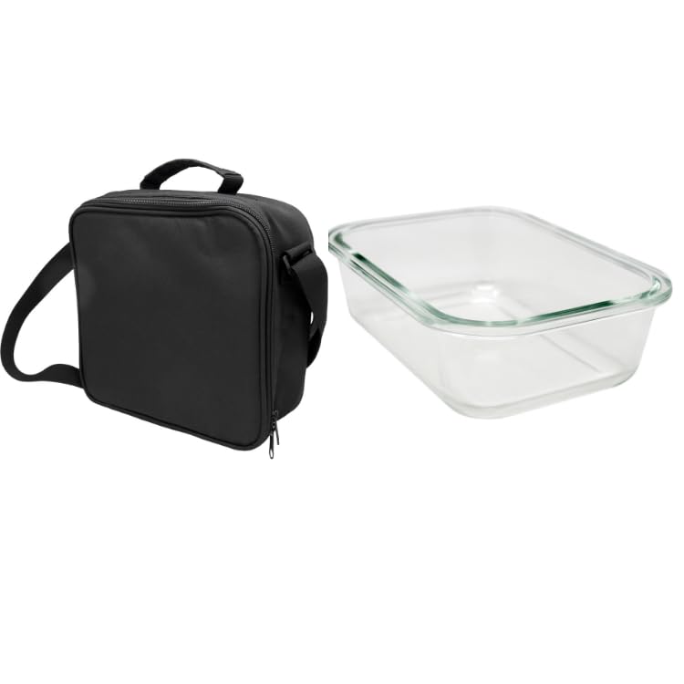 NERTHUS FIH 1498 Fiambrera térmica negra con recipiente hermético de cristal 1L, bolsa porta alimentos con interior aislante, fácil de limpiar, con asa, ideal para trabajo y oficina