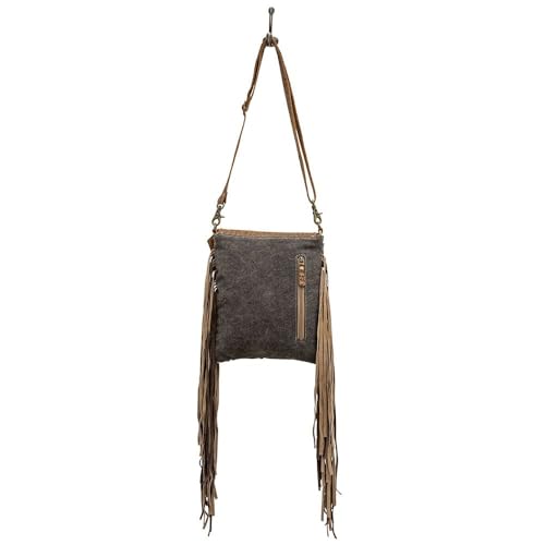 Myra Bag Western Leather Crossbody Bag for Women - Hairon Upcycled Canvas Flap Boho Bag with Tassel Chippy4