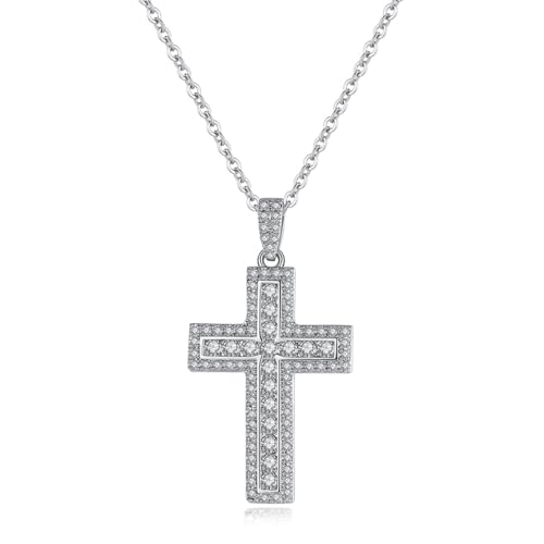 14K Gold D-color VVS1 Clarity Moissanite Hip-Hop Cross Women Pendant Necklace, Christmas Gift for Her, Great for Holiday Celebrations