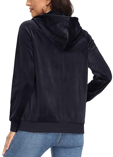 MAGCOMSEN Women's Velour Hooded Jacket Long Sleeve Full Zip Outerwear Soft Warm Velvet Jacket with Side Pockets2