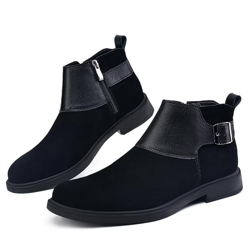 Men's Suede Dress Boots Pointed Toe Inner Zipper Chelsea Ankle Boots with Adjustable Buckle Casual Non-Slip Formal Business Booties2