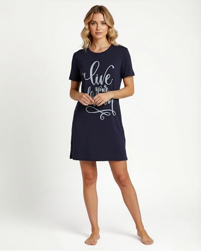 Image of Real Essentials 3 Pack: Women's Short Sleeve Nightgown Dress - Nightshirt Pajama Sleep Shirt Sleepwear (Available in Plus)