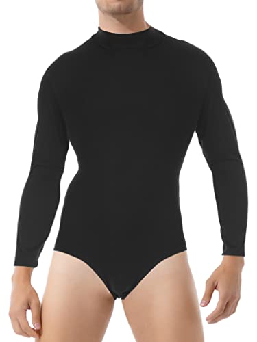 JanJean Men Long Sleeves Solid Bodysuit Shirt Slim Fit Fitness Undershirt Muscle Top Shirt Leotard Top