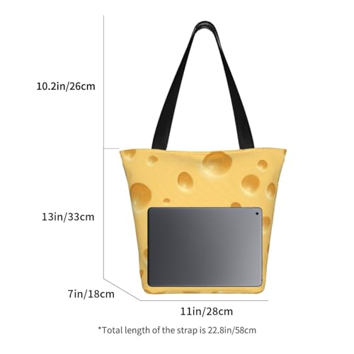 Cheese Large Capacity Shoulder Tote Bag, Trendy Shopping Bag With Padded Protection, Foldable & Washable Polyester Carryall For Daily Use2