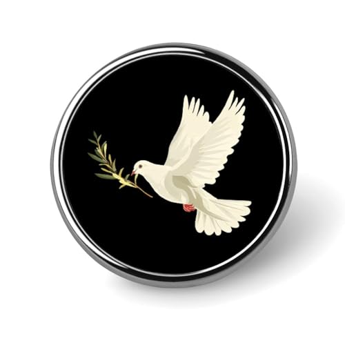 White Dove Peace Symbol Custom Round Lapel Pin Personalized Brooch Badge Hat Clothing Jewelry Accessories for Wedding Party, Circular, style