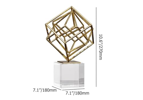 Escultura geométrica dorada moderna con base de cristal miniatura 2