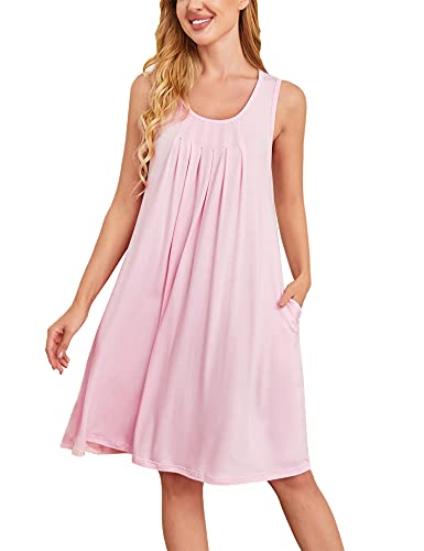 Hotouch Womens Nighties Pleated Chemise Nightgowns Sleeveless Summer Gowns Sleep Tank Misty Rose M