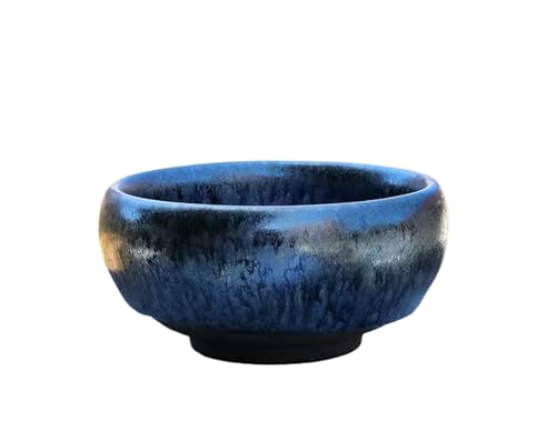 天目茶碗 曜変抹茶油雫 抹抹茶セット 陶器手作り窯焼き陶器 酒器 焼酎カップ 紺青小抹茶器セット 家庭用お茶 (B)