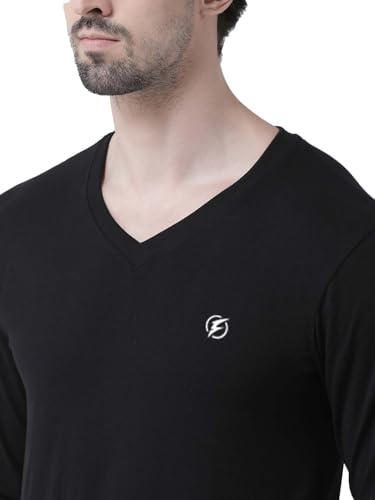 Image of Friskers Men's V-Neck Full Sleeves T-Shirt Blended Cotton with Elastane