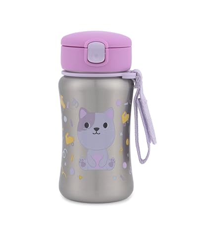 Image of Skip Hop Toddler Sippy Cup with Straw, BPA-Free, Holds 12 oz. Stainless Steel Straw Bottle, Besties Squad, Cat