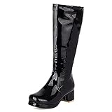 Women's Fashion Knee High Boots, Round Toe Slim Chunky Mid Heel Platform Riding Knight Mid Calf Go...