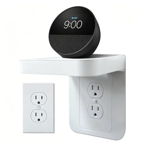 Image of Outlet Shelf Wall Holder with Cord Storage, Wall Outlet Shelf Organizer for Bathroom, Kitchen & Bedroom, Plug Shelf for Standard Outlet, Compatible with HomePod Mini, Google Home, Toothbrush & Phone
