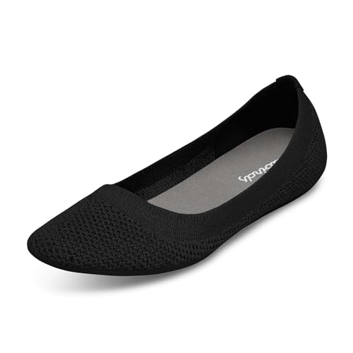 Allbirds Women’s Tree Breezer, Knit Ballet Flats, Slip-On Everyday Round Toe Shoes, Machine Washable Made with Natural Materials - Jet Black (Black Sole) - 8 Medium