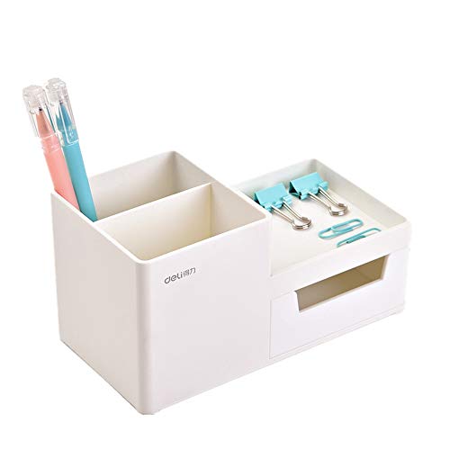 Office Desk Organizer with Drawer Cute Pen Pencil Holder Plastic Office Supplies Desk