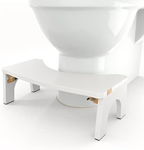 Toilet Stool Wood, Foldable Poop Stool for Adults, 7" Squatting Potty Stool Extra Sturdy & Wide Wooden Toilet Squat Step Stool with Anti-Slip Feet by CHEAGO,380 lbs Pure White