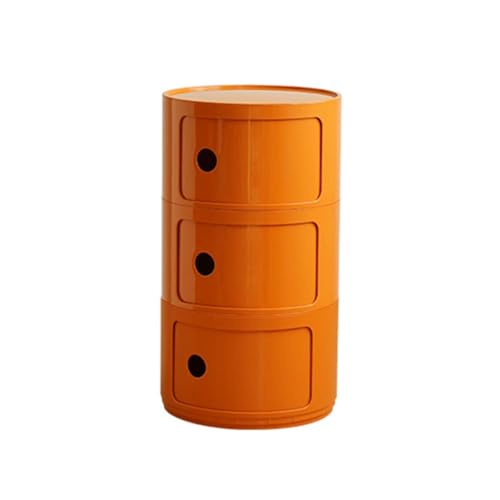 Round Nightstand with Drawers, Round Bedside Table 2/3/4 Tier Plastic Nightstand Storage, RoundStorage Cabinet with Sliding Door, Modern End Table Side Table, for Living Room, Bedroom, Bathroom