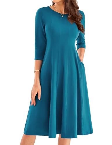 GRACE KARIN Cocktailkleid Blau Damen A-Linie Einfach Kleid Damen Festlich Party Kleid Vintage XL Pfauenblau -3