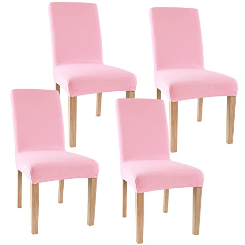 Obstal Stretch Spandex Dining Room Chair Covers – Set Of 4 Universal Removable Washable Chair Seat Slipcovers Protector For Kitchen, Ceremony, Wedding, Banquet, Hotel And Party, Pink #TOP20