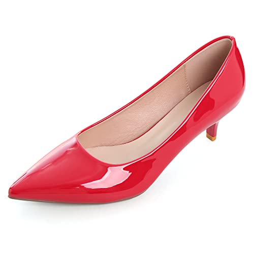 Image of Women's Low Kitten Heel Pumps Classic Fashion Dress Pumps Simple Heeled Shoes for Office Work