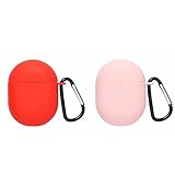 2 Pack DAYJOY Soft Silicone Protective Case Cover Compatible with Xiaomi Redmi Airdots 3 Pro/Redmi Buds 3 Pro Earbuds, Protective Skin Sleeve with Key Chain (red+Pink)