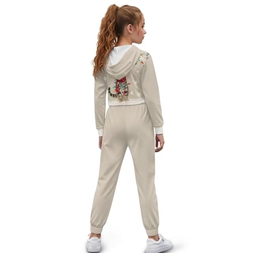 ZFRXIGN Cute Christmas Hoodie and Sweatpants 2 Piece Outfit for Girls 4-13 Years Cropped Hoodie Sweatpants with Pockets4