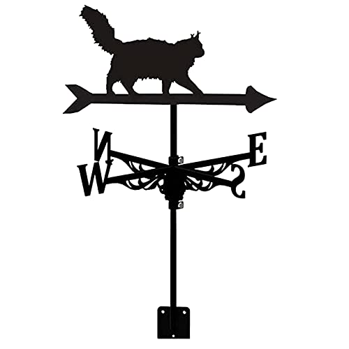JASFEER Girouette en métal Animal Chat Ornement girouette en Fer girouette indicateur de Direction du Vent scène Outils de Mesure de Jardin avec Support de Montage résistant à la Corrosion Cover