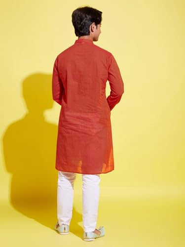 Image of VASTRAMAY boys VASTRAMAY YUVA Boys' Red and White Pure Cotton Kurta Pyjama Set