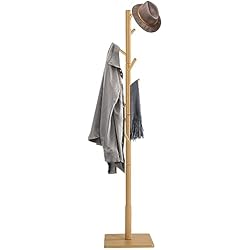 Perchero Madera Maciza Yawinhe Perchero de Pie,Perchero en Forma de Árbol,Perchero de Madera Maciza,Altura de 180 cm,Con 8 Ganchos,Base cuadrada con almohadilla antideslizante,Para Pasillo,Entrada,Naturaleza,1-Pack