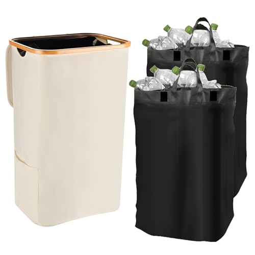 BigKing Deposit Bottle Collector Bin, 105L Capacity with 2 Carrying Bags, Recycling Storage Container with Lid, Black (Beige)