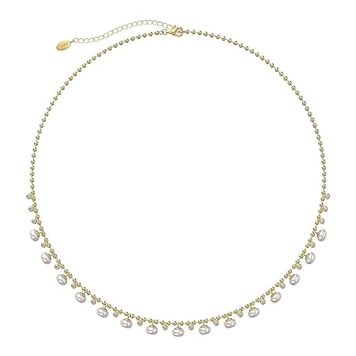 Collier Argent 925 Perle Dorée et Pendentif Zirconium Blanc pour Femme