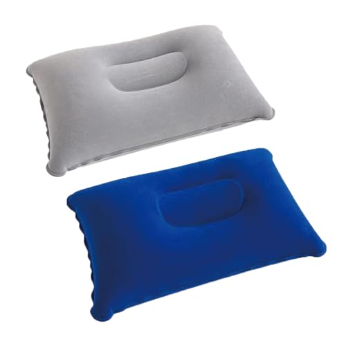2 Pcs Ultralight Inflatable Pillow Camping Pillows, Portable Inflatable Pillow Travel Compressible Compact Inflatable Pillows Soft Flocked Surface Support Neck Lumbar 34x22cm (Gray+Blue)