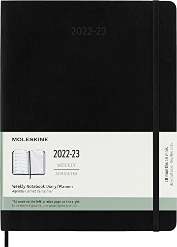 Moleskine - Weekly Planner 18 Months 2022-2023, Weekly Planner With Hard Cover And Elastic Closure, Size Large,13 x 21 cm, Color Blue