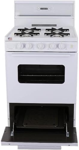 Premier SCK240OP 24 Gas Range with Electronic Ignition Anti-Tip Bracket 4 Open Burners Electronic Clock and Timer and 10 Backguard:
