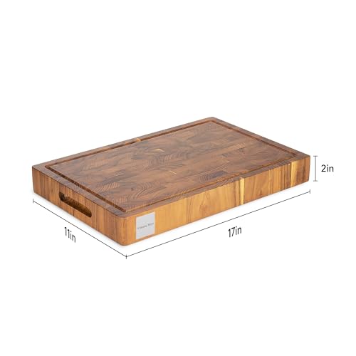 Tabla de cortar rectangular de madera de teca de 43.18 cm con ranura para jugos, reversible y gruesa para cocina miniatura 6