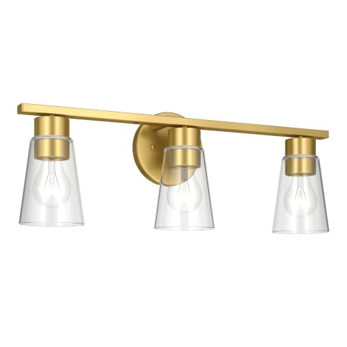 Image of Kichler Stamos 22.25 inch 3-Light Soft Modern Vanity Light with Clear Glass in Brushed Gold, (8.25 inch H x 22.25 inch W), 55121BGCLR
