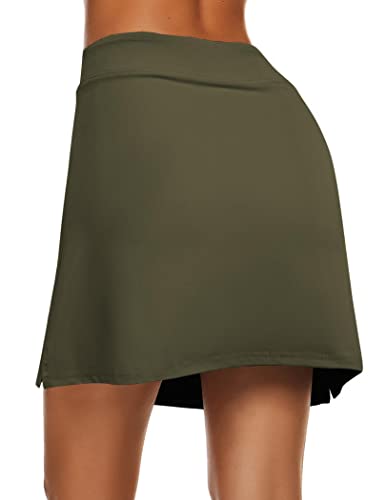 Ekouaer Women's Active Athletic Skorts 2 Layer Short Running Gym Workout Solid Skirts Armygreen #TOP3