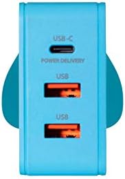 Juice Triple Three Port Universal Mains Charger USB Type-C & USB, 3.1A - Aqua