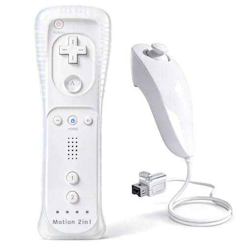 Wii Remote Controller und Nunchuk,TechKen Wii Remote Plus Controller Motion Plus mit Nunchuck Wii Fernbedienung Joystick Wii Remote Game Control mit Silikonhülle Handschlaufe für Wii/Wii u