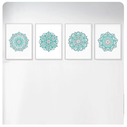 Peinture sur toile mandala pour salon et salle de bain ambiance bohème grise lot de 4